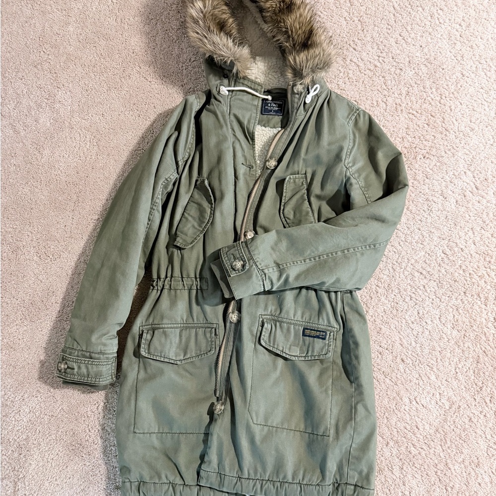 Abercrombie & Fitch Olive Jacket with White Lining